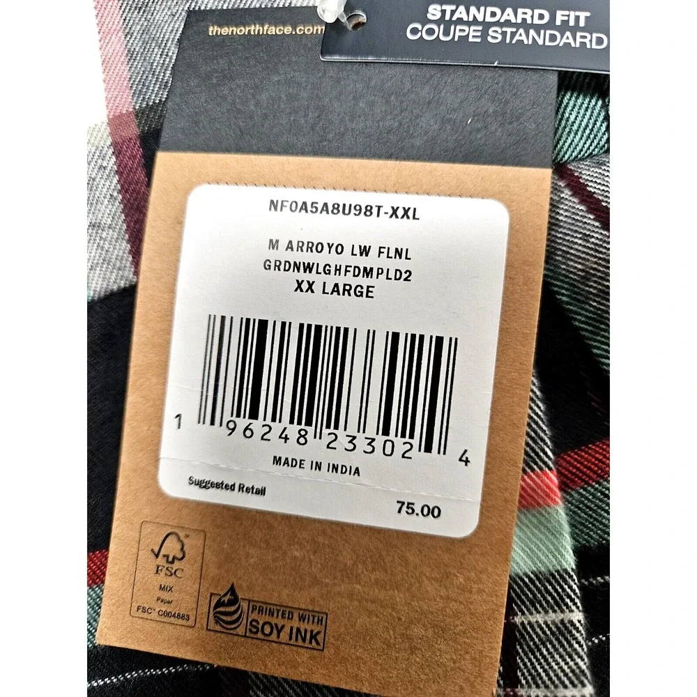 New  Mens North Face Arroyo Lightweight Flannel Plaid Button Down Shirt Size XXL